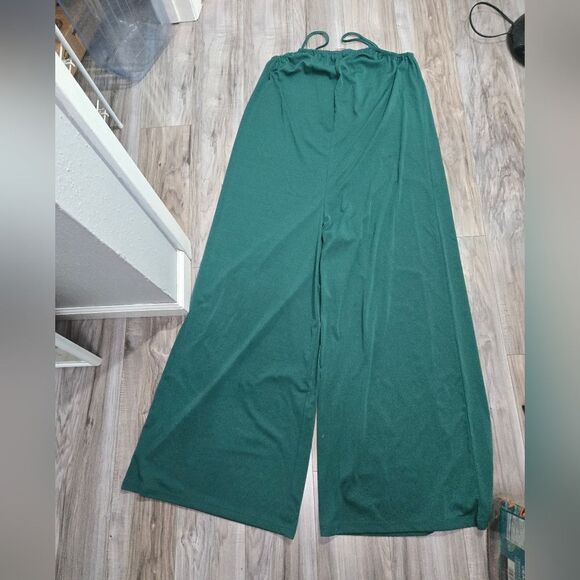 Green  Loose Wide Leg Spaghetti Strap Long Romper Jumpsuit Size XL - Picture 2 of 11